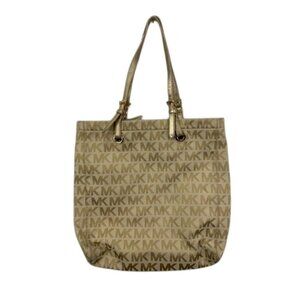 Michael Kors MK Monogram Tote Bag Women’s Brown Gold Hardware Shoulder Handbag‎